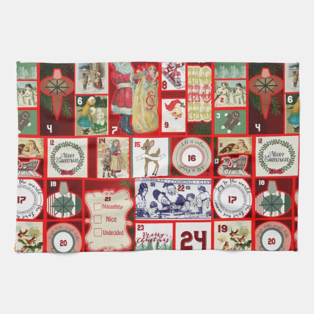Christmas Block Illustration Squares Tea Towel (Horizontal)