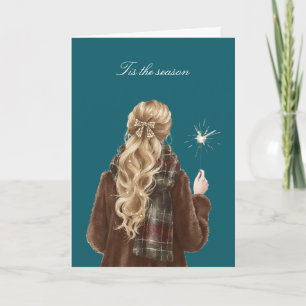 Christmas Blond Hair Girl Sparkler Celebration Card