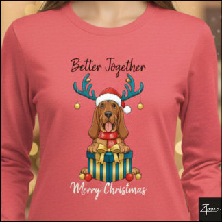 Christmas Bloodhound Reindeer Scarf Gift Graphic Tri-Blend Shirt