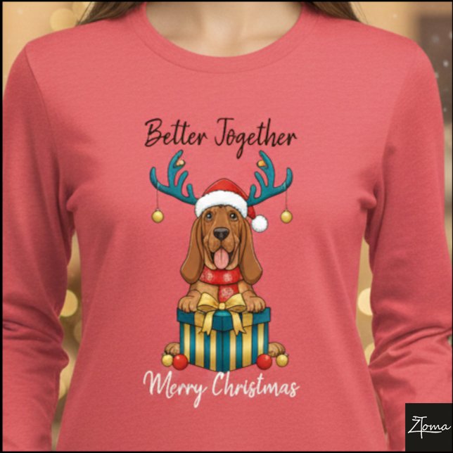 Christmas Bloodhound Reindeer Scarf Gift Graphic Tri-Blend Shirt (Creator Uploaded)