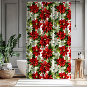Christmas Bloom Curtain Poinsettia Bathroom Style