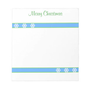 Christmas Blue and Green Stripes and Snowflakes Notepad
