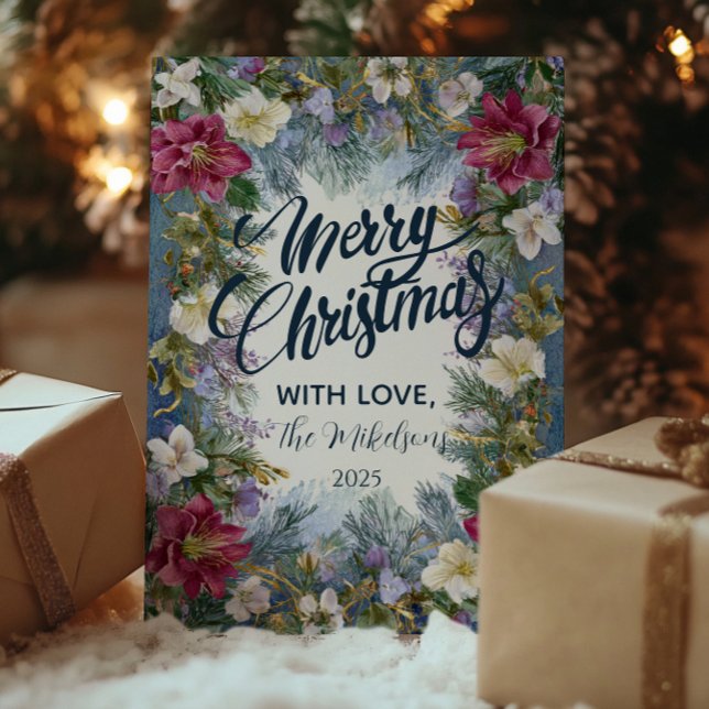 Christmas Blue and Violet Florals Holiday Card (Creator Uploaded)