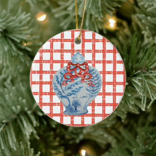 Christmas Blue and White Ginger Jar Ceramic Tree Decoration