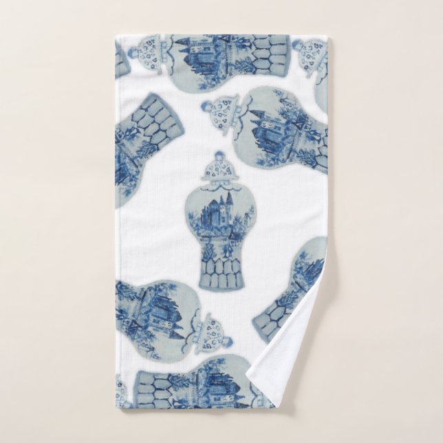 Christmas Blue and White Ginger Jar Hand Towel (Hand Towel)