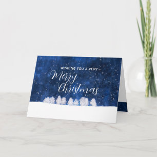 Christmas Blue And White Winter Snow Scene  Card