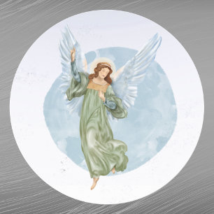 Christmas Blue Angel Watercolor Classic Round Sticker