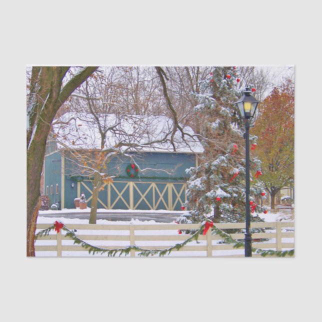 Christmas Blue Barn Tissue Paper (Front)