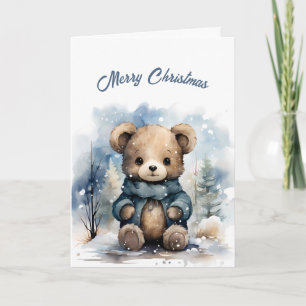 Christmas Blue Bear Illustration  Card