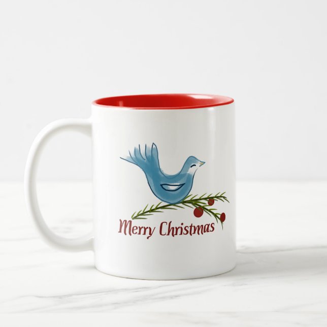 Christmas blue bluebird mug (Left)