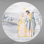 Christmas Blue Christian Religious Watercolor Classic Round Sticker<br><div class="desc">Jesus,  Mary,  & Joseph along with wisemen and star.</div>