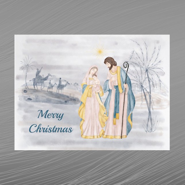 Christmas Blue Christian Religious Watercolor Holiday Postcard (Creator Uploaded)