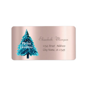 Christmas,Blue Christmas Tree, Rose Gold Label