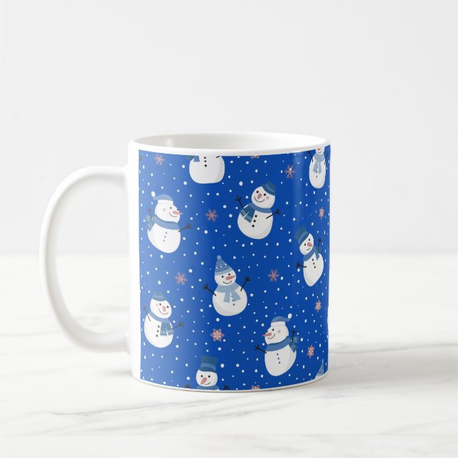 Christmas Blue Coffee Mug with Snowmen (Left)