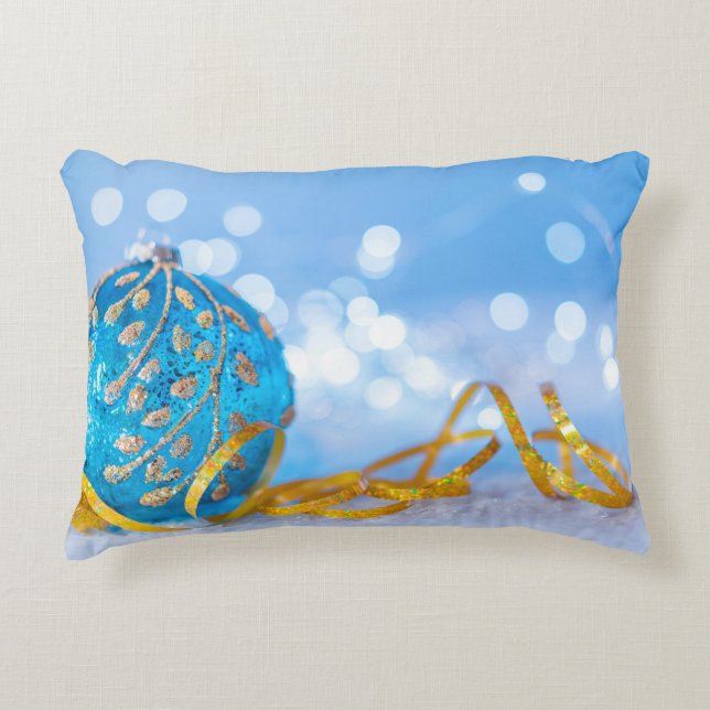 Christmas Blue Decor Ball Decorative Cushion (Front)