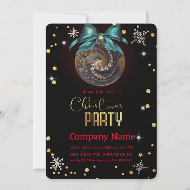 Christmas blue decoration, diamonds and snowflakes invitation (Front)
