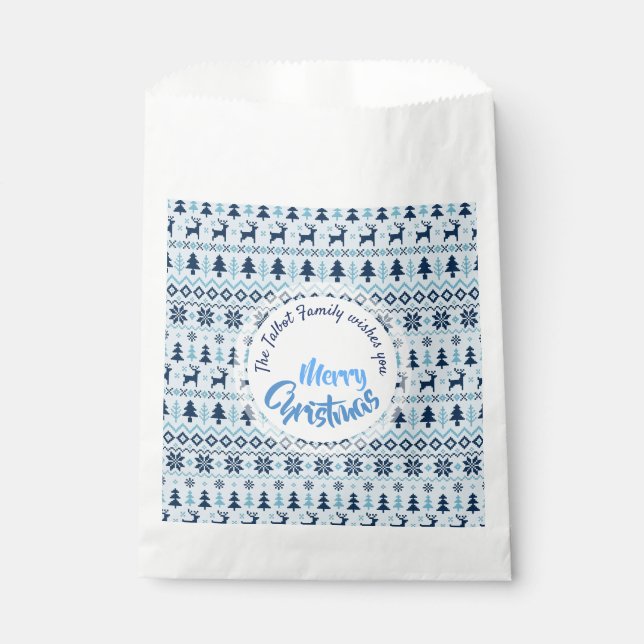 CHRISTMAS Blue Deer pattern personalised Favour Ba Favour Bags (Front)