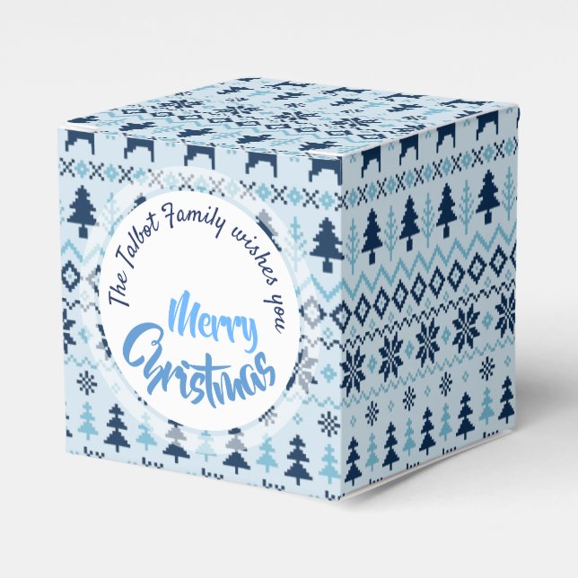CHRISTMAS Blue Deer pattern personalised Favour Bo Favour Box (Front Side)
