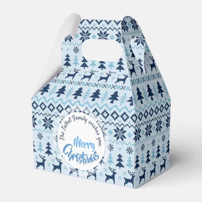 CHRISTMAS Blue Deer pattern personalised Favour G Favour Box (Front Side)
