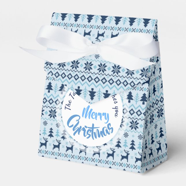 CHRISTMAS Blue Deer pattern personalised Favour T Favour Box (Front Side)