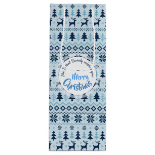 CHRISTMAS Blue Deer pattern personalised Wine Gift Wine Gift Bag