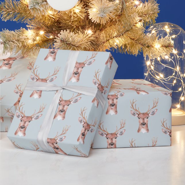 Christmas Blue Deer Snow Wrapping Paper (Holidays)