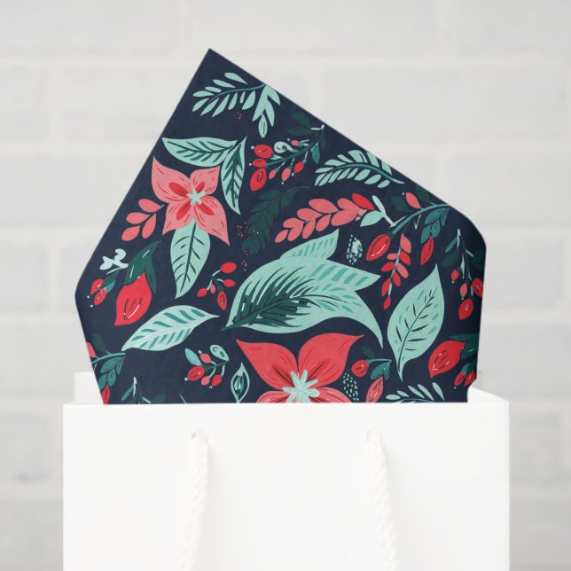 Christmas Blue Elegant Botanical Floral Holiday Tissue Paper (Gift Bag)