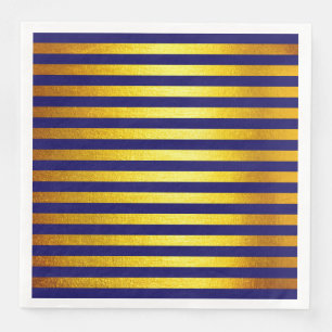 Christmas Blue Faux Gold Striped Paper Napkin