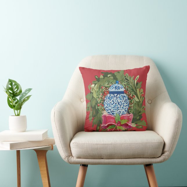 Christmas Blue Ginger Jar     Cushion (Chair)