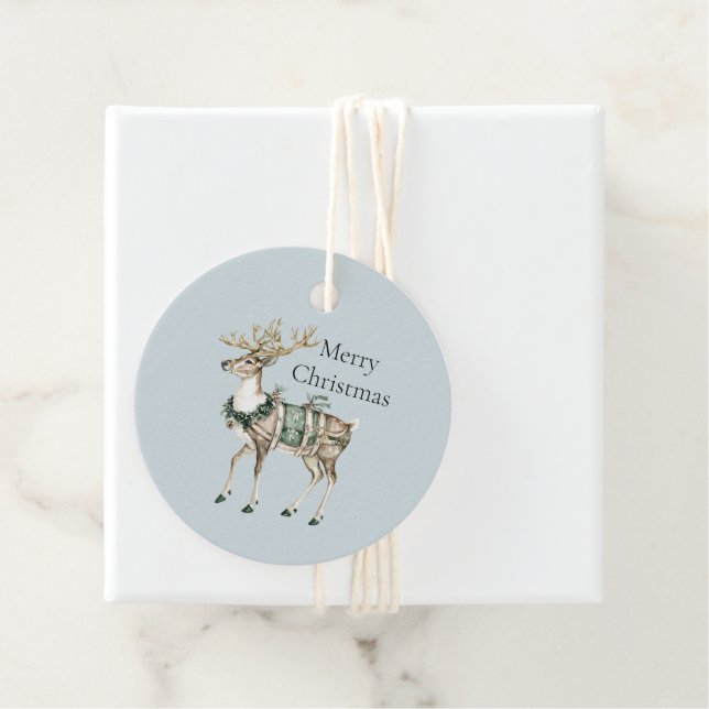 Christmas Blue Green Deer Favour Tags (In Situ)