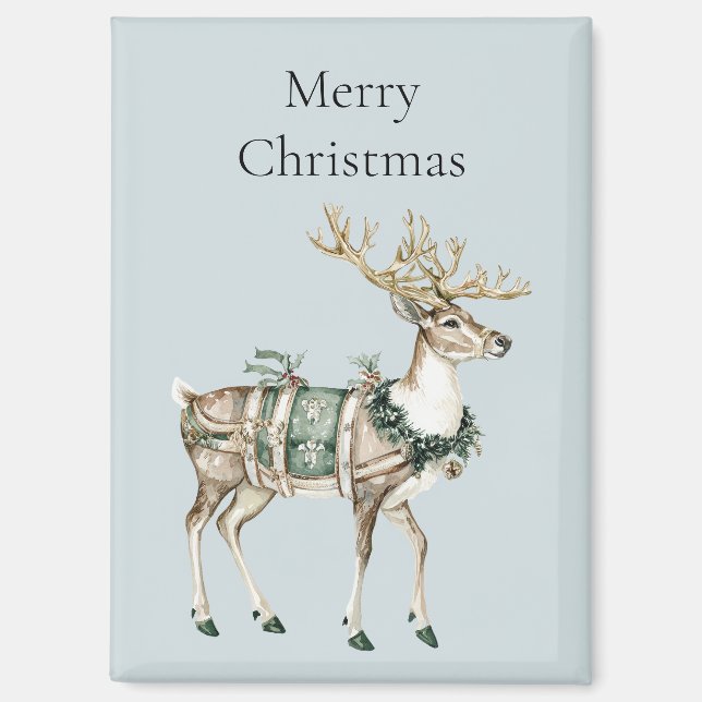 Christmas Blue Green Deer Magnet (Front)