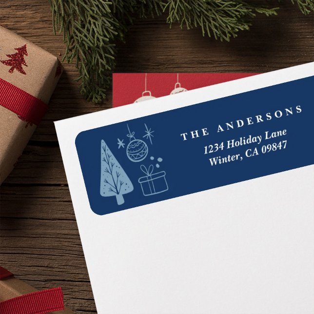 Christmas Blue Hand Drawn Doodles Address Labels (Creator Uploaded)