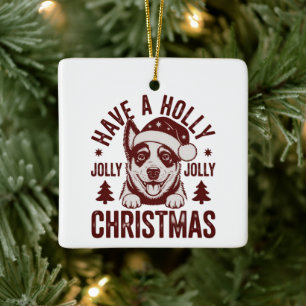 Christmas Blue Heeler Holly Jolly Dog Mom Vintage  Ceramic Ornament