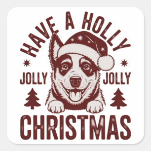 Christmas Blue Heeler Holly Jolly Dog Mum Vintage  Square Sticker