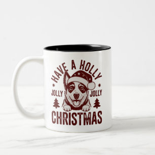 Christmas Blue Heeler Holly Jolly Dog Mum Vintage  Two-Tone Coffee Mug