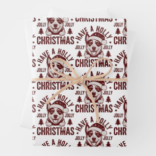 Christmas Blue Heeler Holly Jolly Dog Mum Vintage  Wrapping Paper Sheet