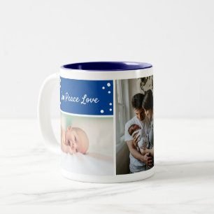 Christmas Blue Holiday Photo Collage Two-Tone Two Coffee Mug