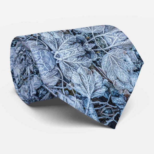 Christmas Blue Leaves Snow Winter Holidays Tie (Rolled)