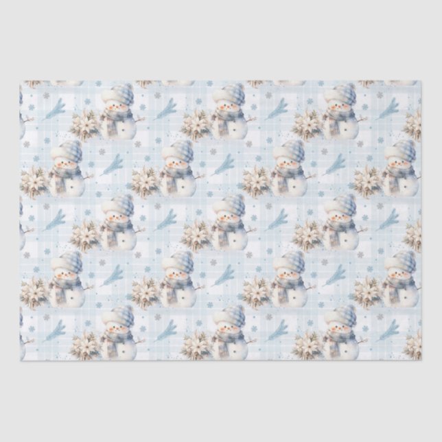 Christmas Blue Little Snowman Tissue Paper (Front)