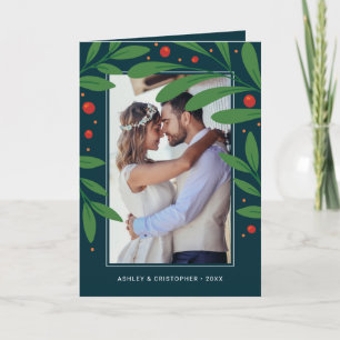 Christmas Blue Mistletoe   Holiday Photo Card