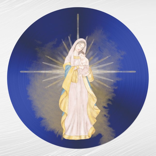 Christmas Blue Nativity Watercolor Classic Round Sticker (Creator Uploaded)