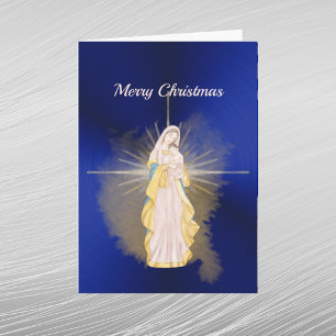 Christmas Blue Nativity Watercolor Holiday Card