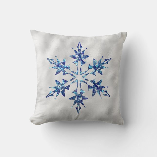 Christmas Blue Navy Snowflake Sparkle  Cushion (Front)