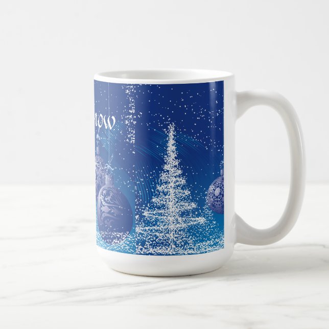 Christmas Blue Ornaments White Trees Coffee Mug (Right)