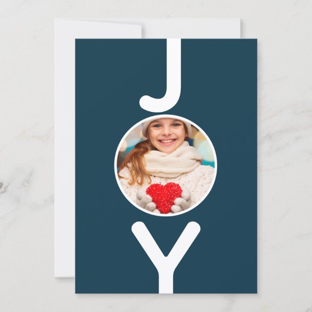 Christmas blue photo joy modern card (Front)