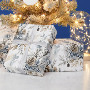 Christmas Blue Pine Cones   Wrapping Paper