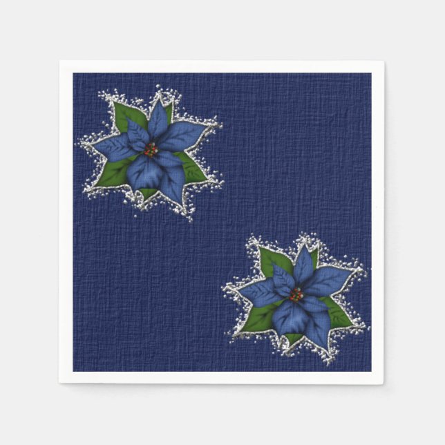 Christmas Blue Poinsettias Napkin (Front)