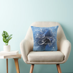 Christmas Blue Ribbon Throw Pillow