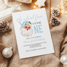 Christmas blue Santa First Birthday
