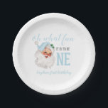 Christmas Blue Santa First Birthday Paper Plate<br><div class="desc">Oh what fun,  it is to be One! Christmas blue Santa first birthday party plates with watercolor blue santa.</div>
